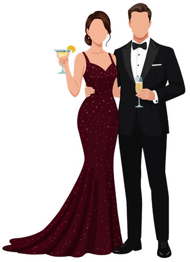 Ilustración de pareja vestida de gala